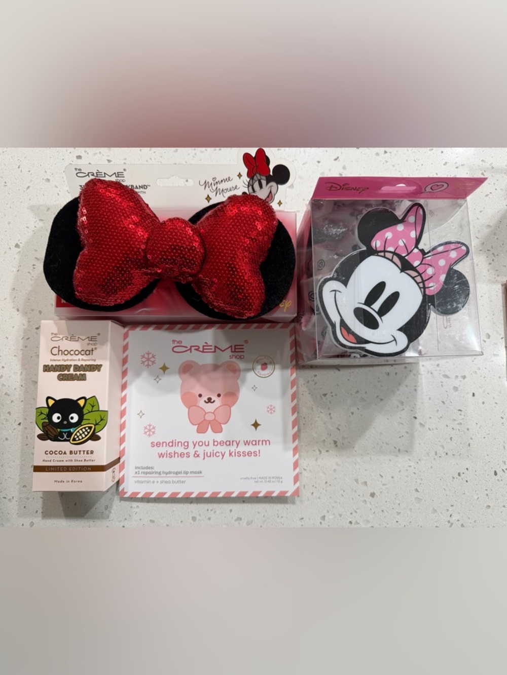 the CREME shop Bundle Lot Minnie Mouse Ice Bag Headband Chococat Lotion Lip Mask